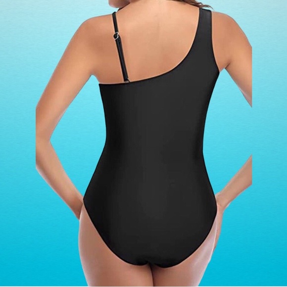 Black Mesh Zigzag Wide Thin Straps One Piece Tank Swimsuit SIZE M - Picture 5 of 7